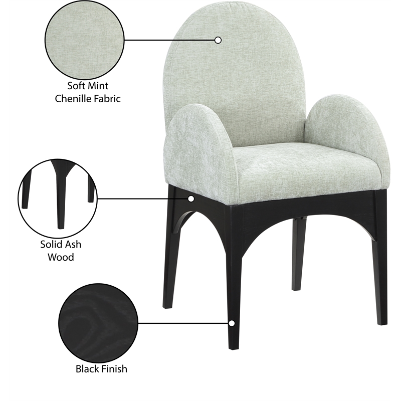 Meridian Furniture Waldorf Mint Chenille Fabric Dining Arm Chair