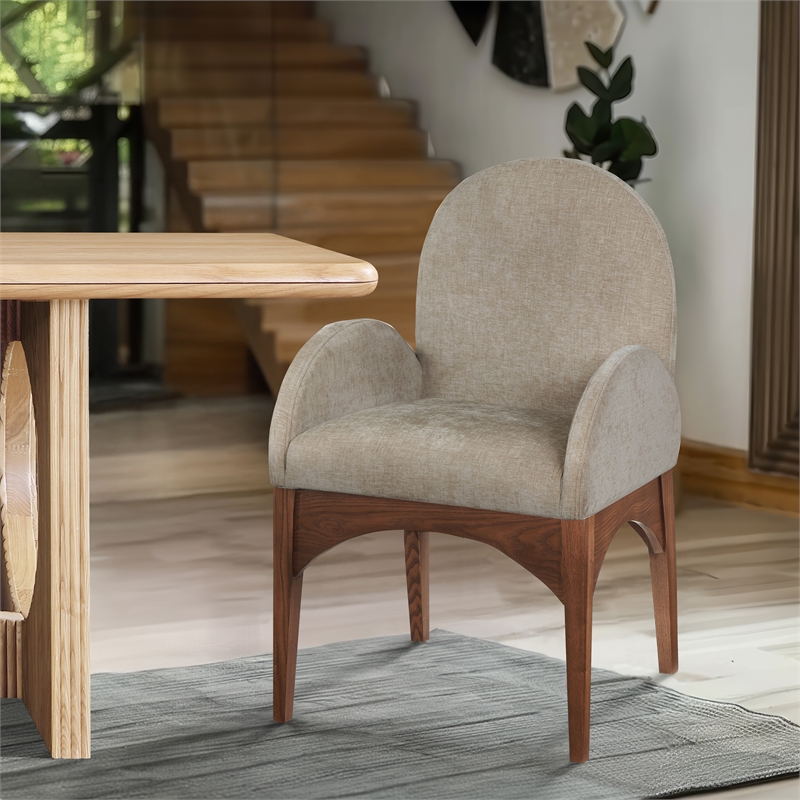 Meridian Furniture Waldorf Beige Chenille Fabric Dining Arm Chair