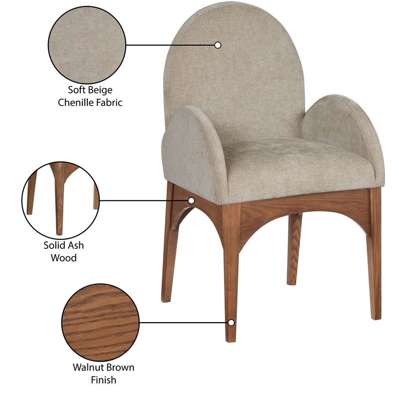 Meridian Furniture Waldorf Beige Chenille Fabric Dining Arm Chair