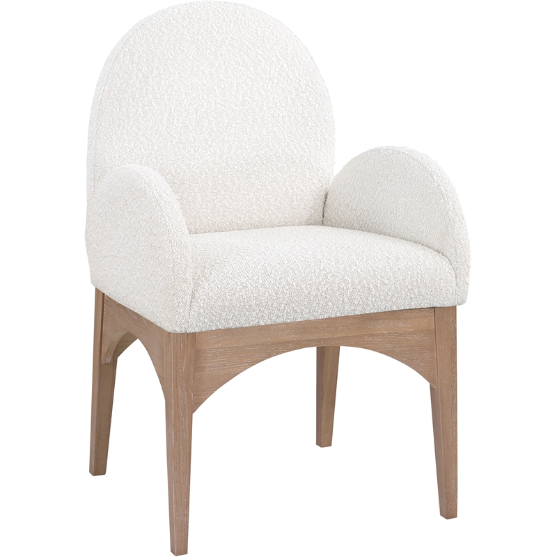 Meridian Furniture Waldorf Cream Boucle Fabric Dining Arm Chair