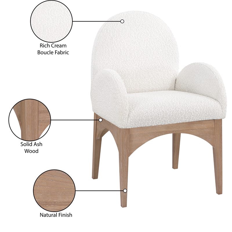 Meridian Furniture Waldorf Cream Boucle Fabric Dining Arm Chair