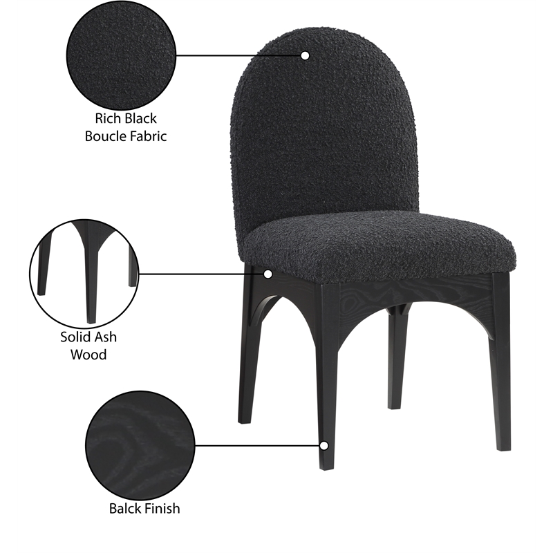 Meridian Furniture Waldorf Black Boucle Fabric Dining Side Chair