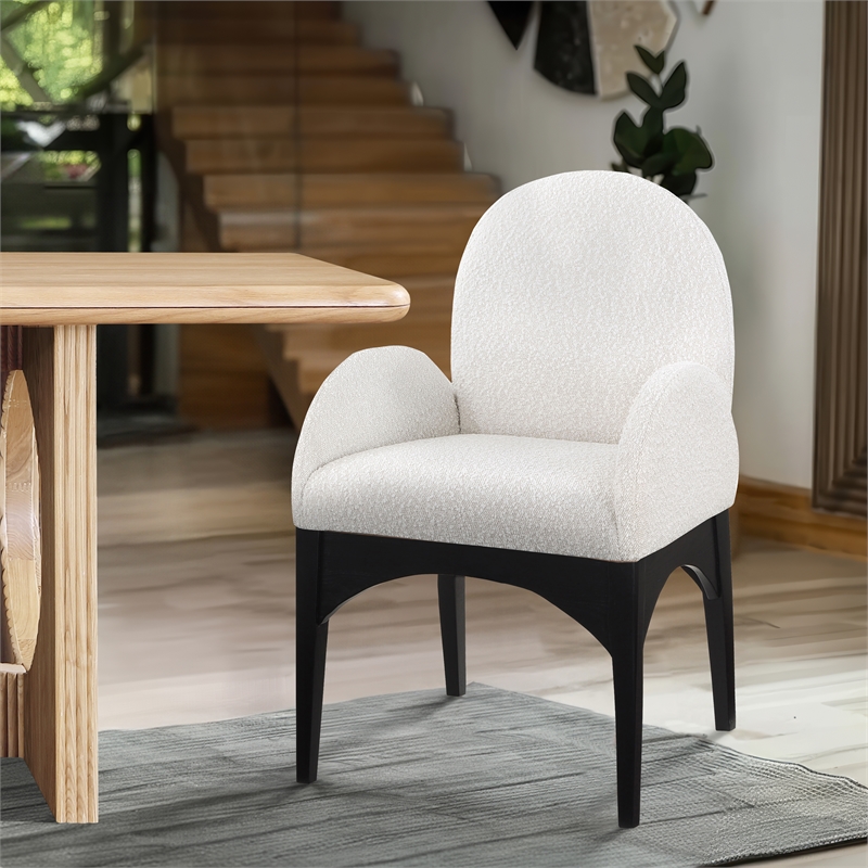 Meridian Furniture Waldorf Cream Boucle Fabric Dining Arm Chair