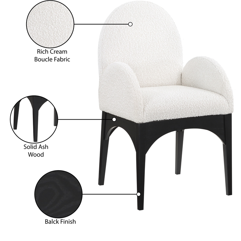 Meridian Furniture Waldorf Cream Boucle Fabric Dining Arm Chair