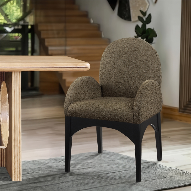 Meridian Furniture Waldorf Olive Boucle Fabric Dining Arm Chair