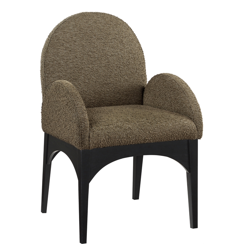 Meridian Furniture Waldorf Olive Boucle Fabric Dining Arm Chair