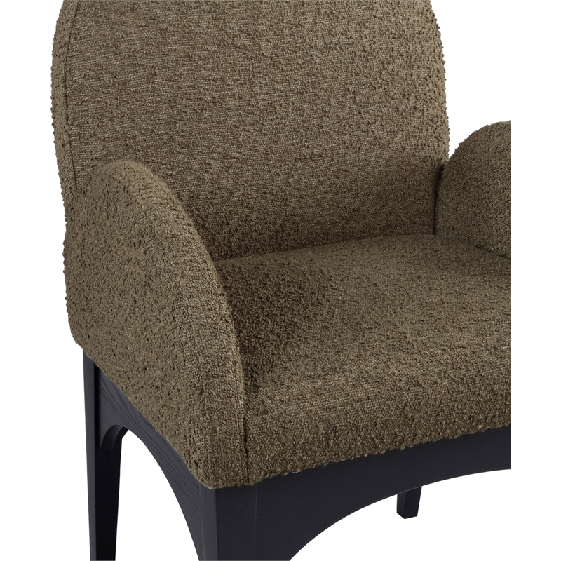 Meridian Furniture Waldorf Olive Boucle Fabric Dining Arm Chair