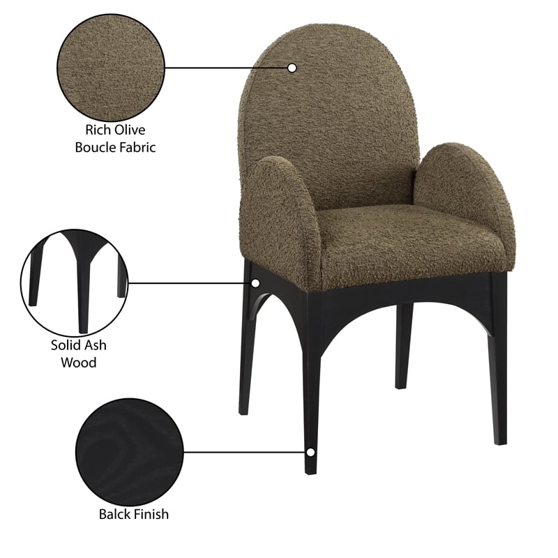 Meridian Furniture Waldorf Olive Boucle Fabric Dining Arm Chair