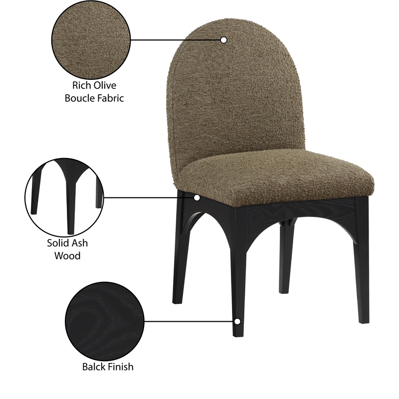 Meridian Furniture Waldorf Olive Boucle Fabric Dining Side Chair