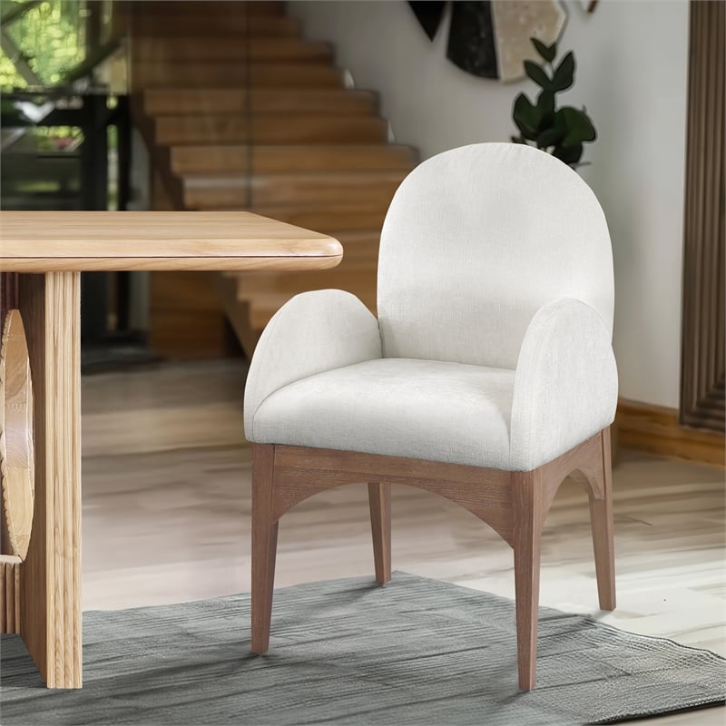 Meridian Furniture Waldorf Cream Chenille Fabric Dining Arm Chair