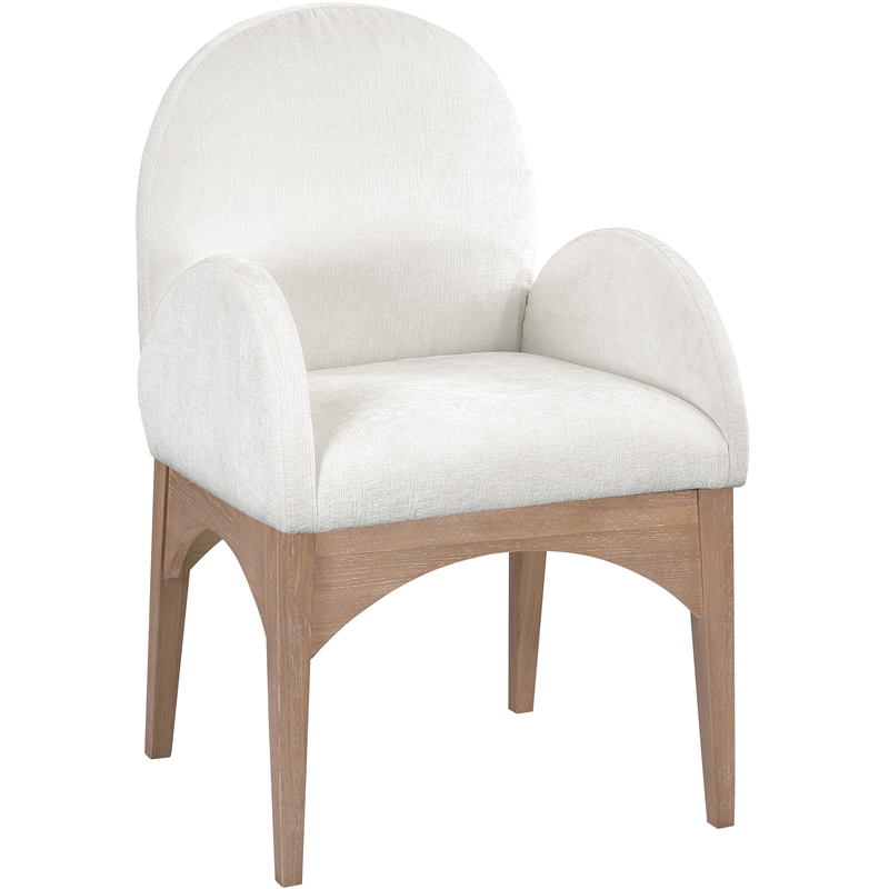 Meridian Furniture Waldorf Cream Chenille Fabric Dining Arm Chair