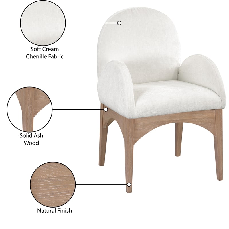 Meridian Furniture Waldorf Cream Chenille Fabric Dining Arm Chair