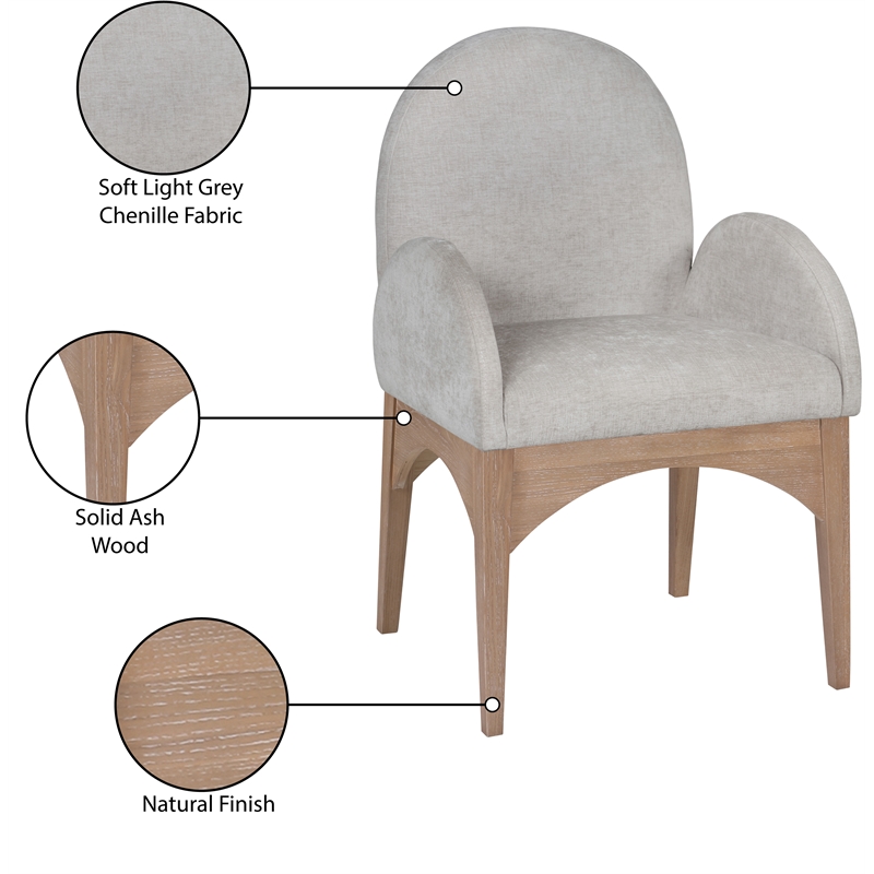 Meridian Furniture Waldorf Grey Chenille Fabric Dining Arm Chair