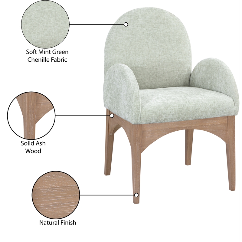 Meridian Furniture Waldorf Mint Chenille Fabric Dining Arm Chair