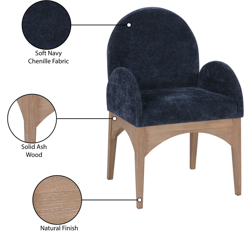 Meridian Furniture Waldorf Navy Chenille Fabric Dining Arm Chair
