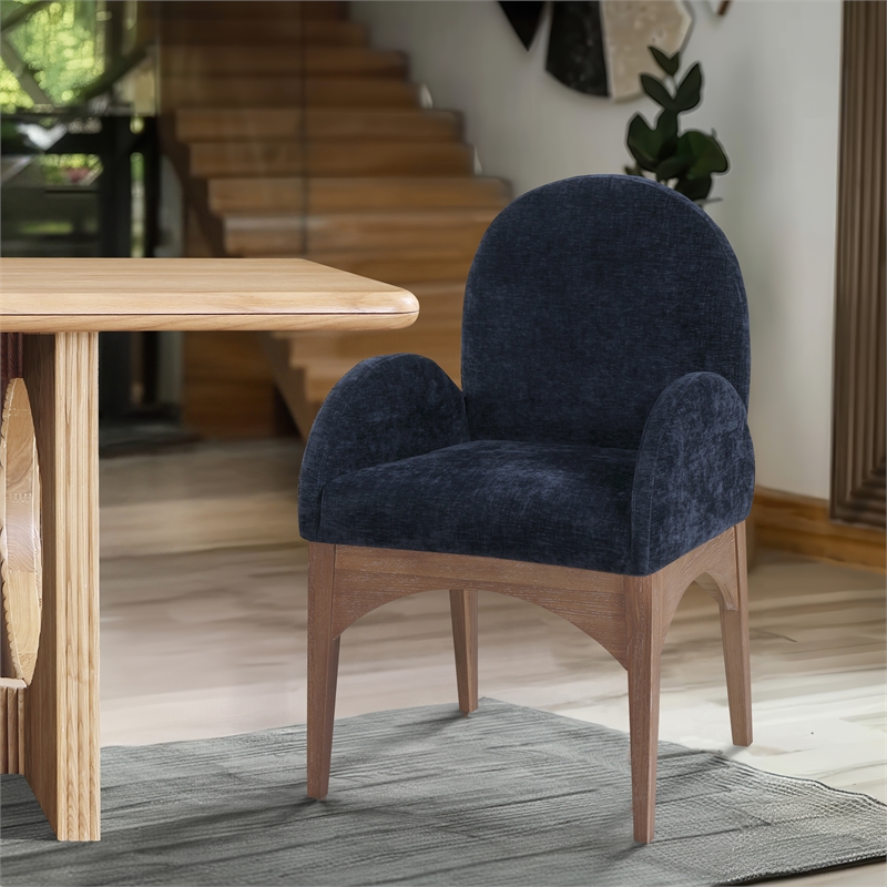 Meridian Furniture Waldorf Navy Chenille Fabric Dining Arm Chair
