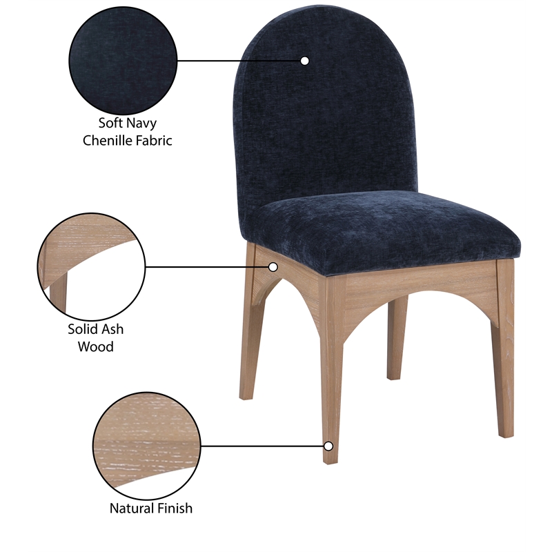 Meridian Furniture Waldorf Navy Chenille Fabric Dining Side Chair