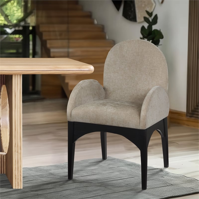 Meridian Furniture Waldorf Beige Chenille Fabric Dining Arm Chair