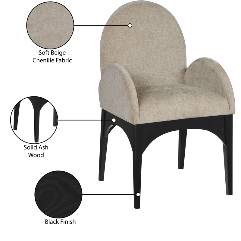 Meridian Furniture Waldorf Beige Chenille Fabric Dining Arm Chair