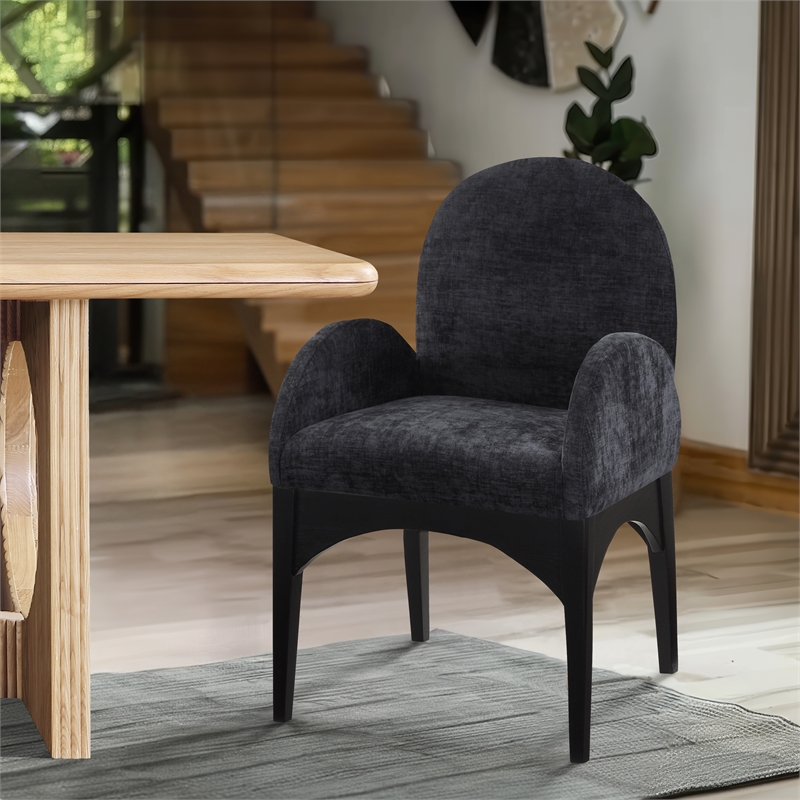 Meridian Furniture Waldorf Black Chenille Fabric Dining Arm Chair