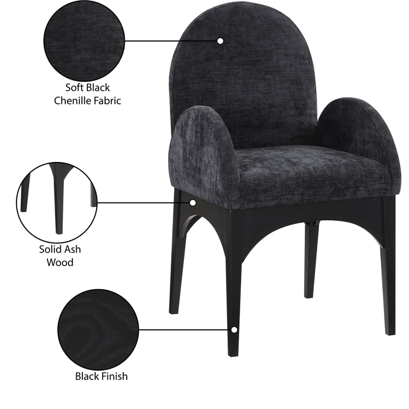 Meridian Furniture Waldorf Black Chenille Fabric Dining Arm Chair