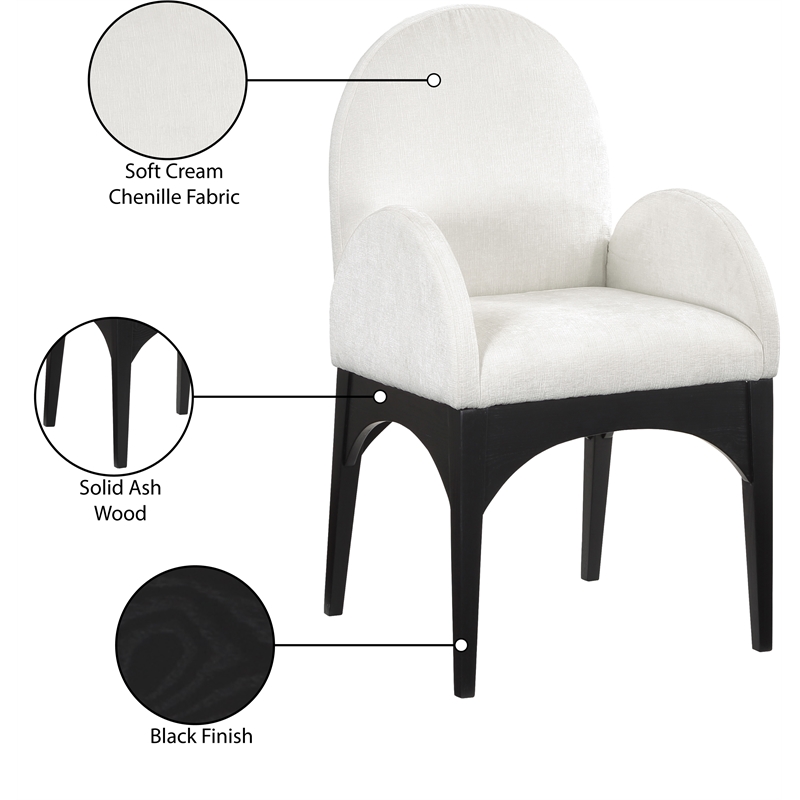 Meridian Furniture Waldorf Cream Chenille Fabric Dining Arm Chair