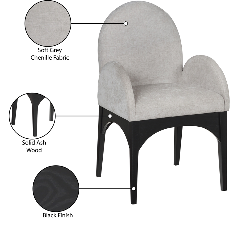 Meridian Furniture Waldorf Grey Chenille Fabric Dining Arm Chair