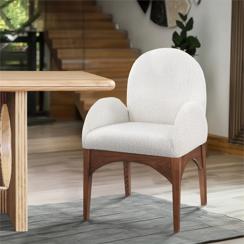 Meridian Furniture Waldorf Cream Boucle Fabric Dining Arm Chair
