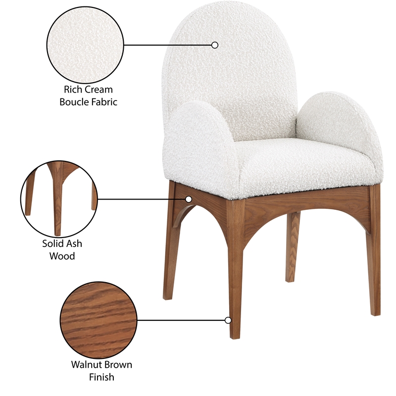 Meridian Furniture Waldorf Cream Boucle Fabric Dining Arm Chair