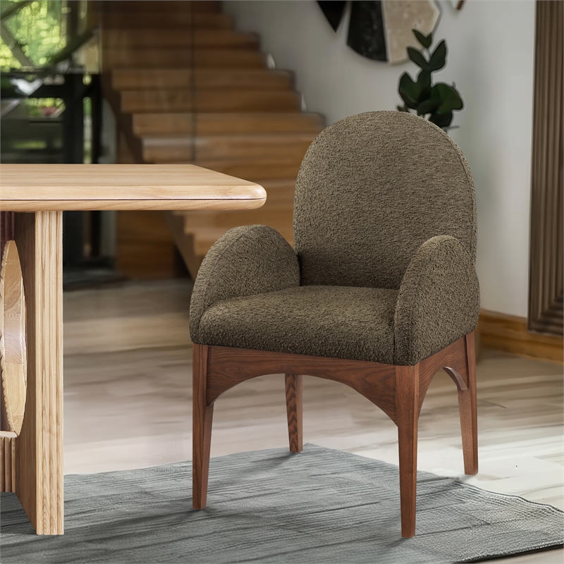Meridian Furniture Waldorf Olive Boucle Fabric Dining Arm Chair