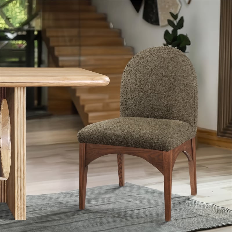 Meridian Furniture Waldorf Olive Boucle Fabric Dining Side Chair