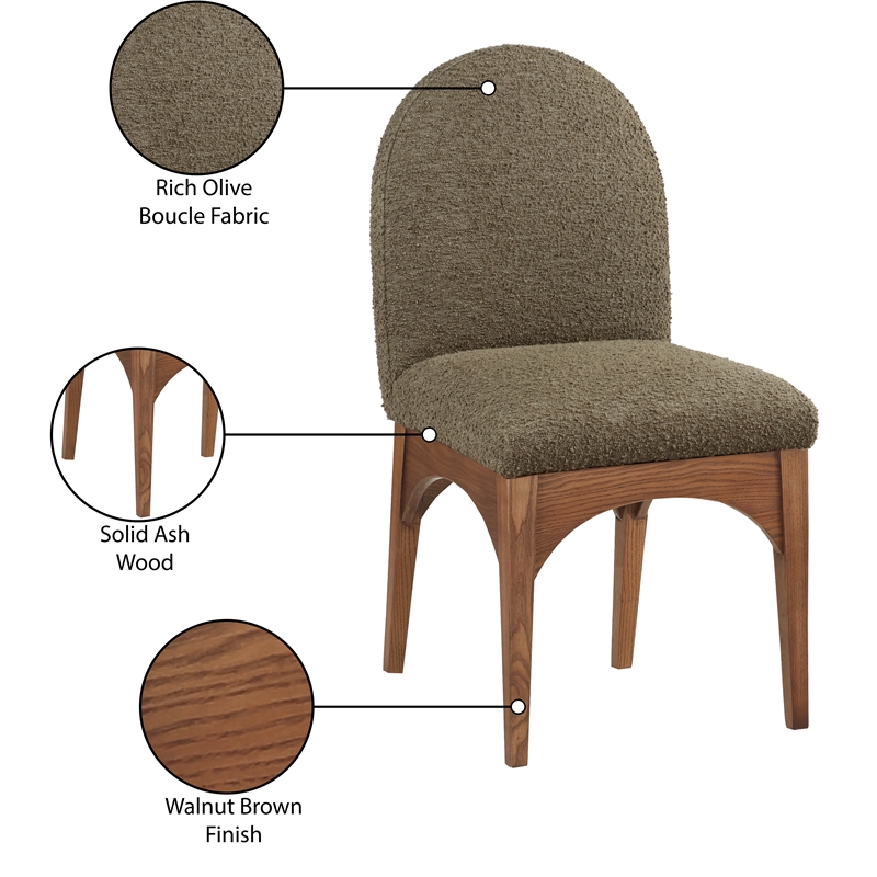 Meridian Furniture Waldorf Olive Boucle Fabric Dining Side Chair