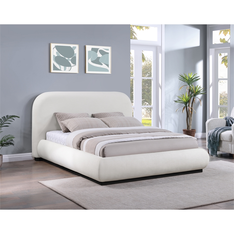 Meridian Furniture Vaughn Cream Linen Textured Fabric Queen Bed