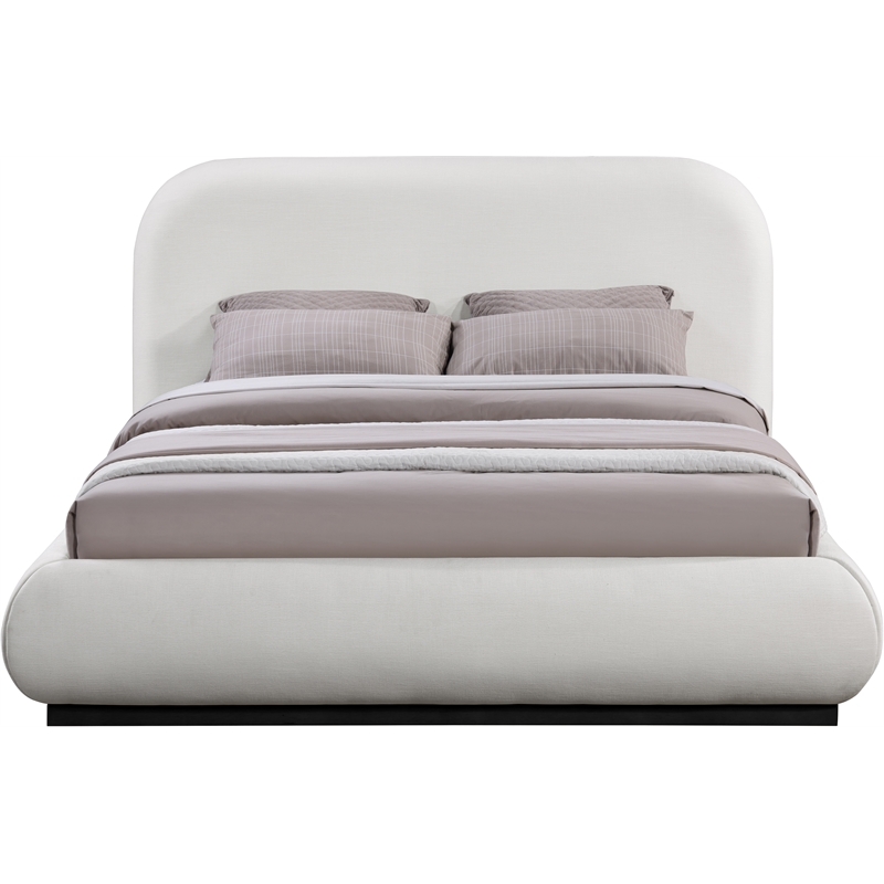 Meridian Furniture Vaughn Cream Linen Textured Fabric Queen Bed
