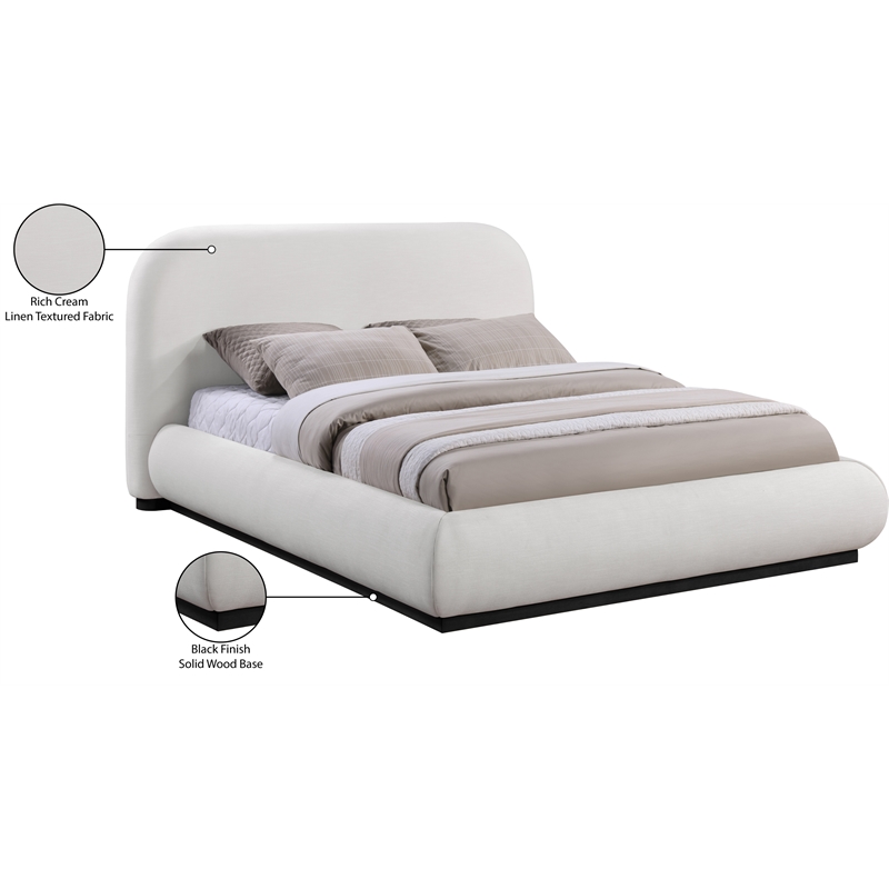 Meridian Furniture Vaughn Cream Linen Textured Fabric Queen Bed