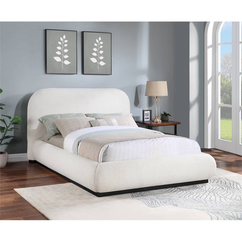 Meridian Furniture Vaughn Cream Boucle Fabric Queen Bed