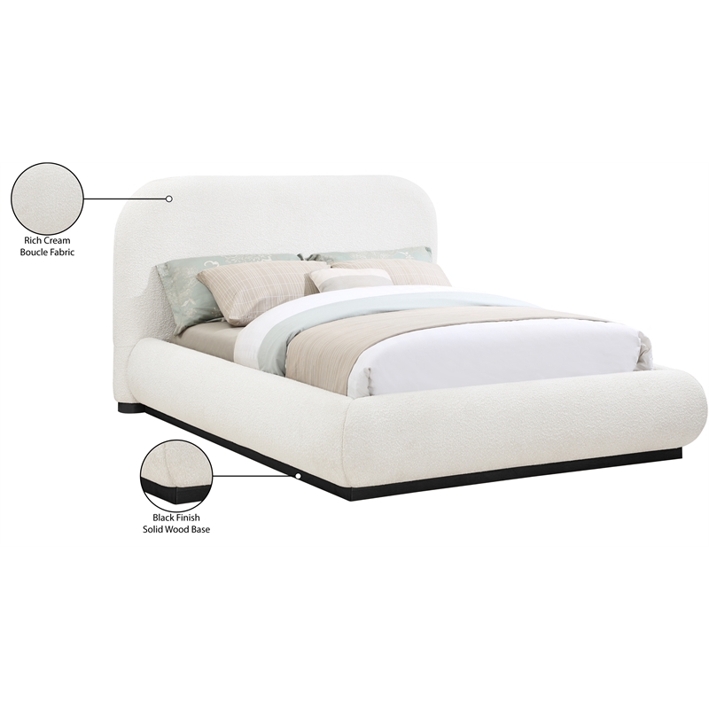 Meridian Furniture Vaughn Cream Boucle Fabric Queen Bed