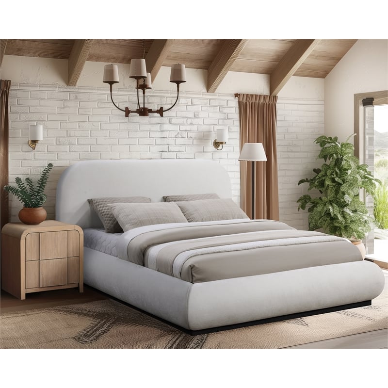 Meridian Furniture Vaughn Cream Chenille Fabric Full Bed