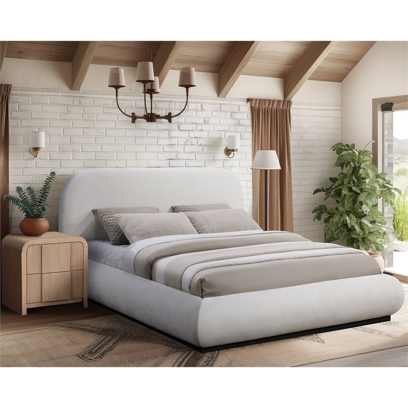 Meridian Furniture Vaughn Cream Chenille Fabric Queen Bed