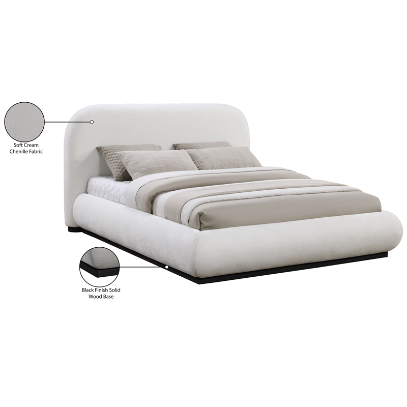 Meridian Furniture Vaughn Cream Chenille Fabric Queen Bed