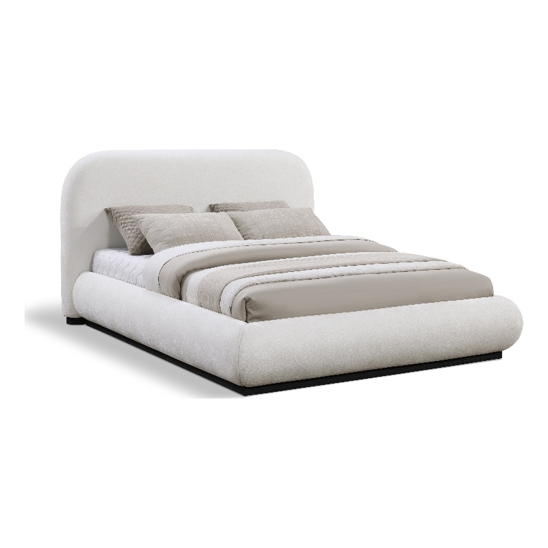 Meridian Furniture Vaughn Cream Chenille Fabric Queen Bed