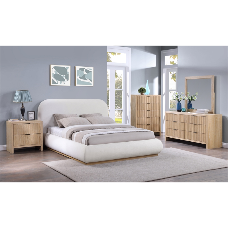 Meridian Furniture Vaughn Cream Linen Textured Fabric King Bed