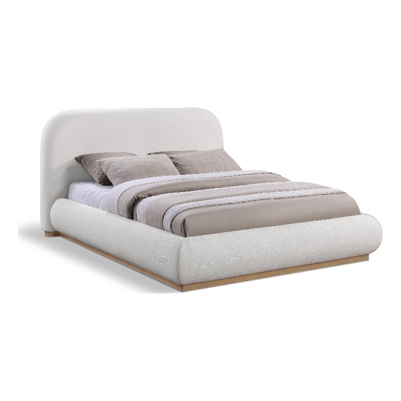 Meridian Furniture Vaughn Cream Linen Textured Fabric King Bed