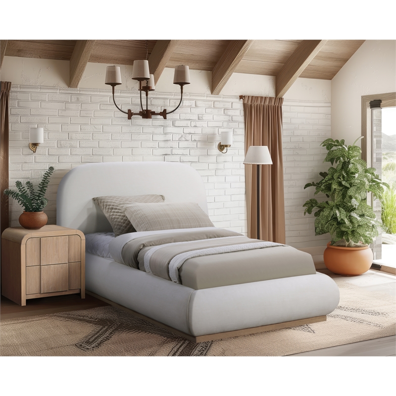 Meridian Furniture Vaughn Cream Linen Textured Fabric Twin Bed