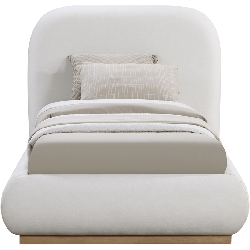 Meridian Furniture Vaughn Cream Linen Textured Fabric Twin Bed