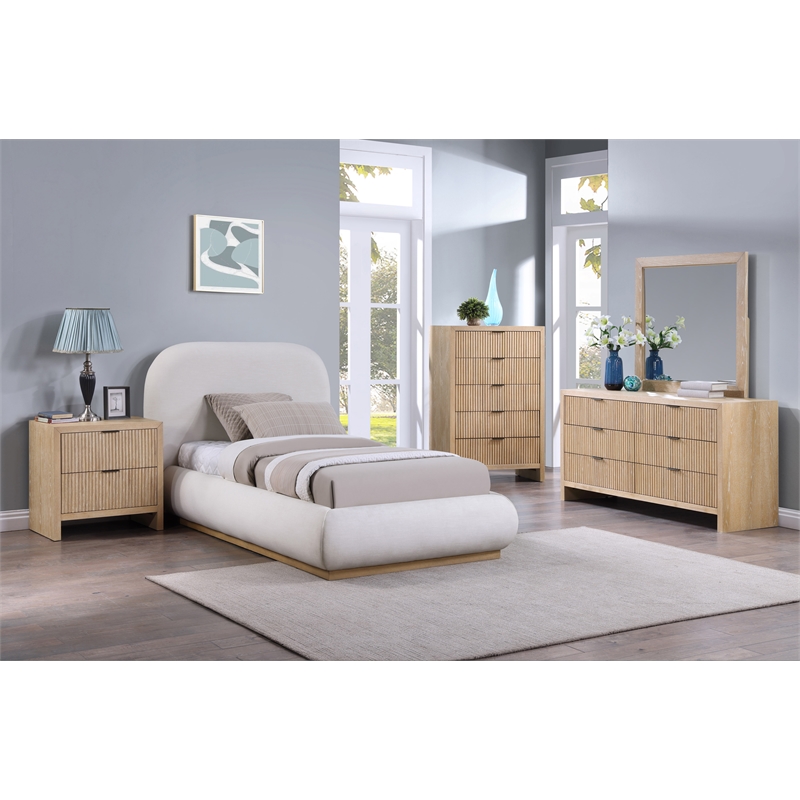 Meridian Furniture Vaughn Cream Linen Textured Fabric Twin Bed