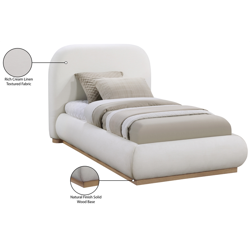 Meridian Furniture Vaughn Cream Linen Textured Fabric Twin Bed