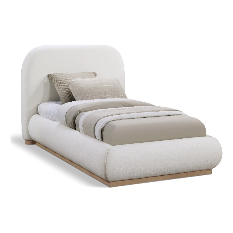 Meridian Furniture Vaughn Cream Linen Textured Fabric Twin Bed