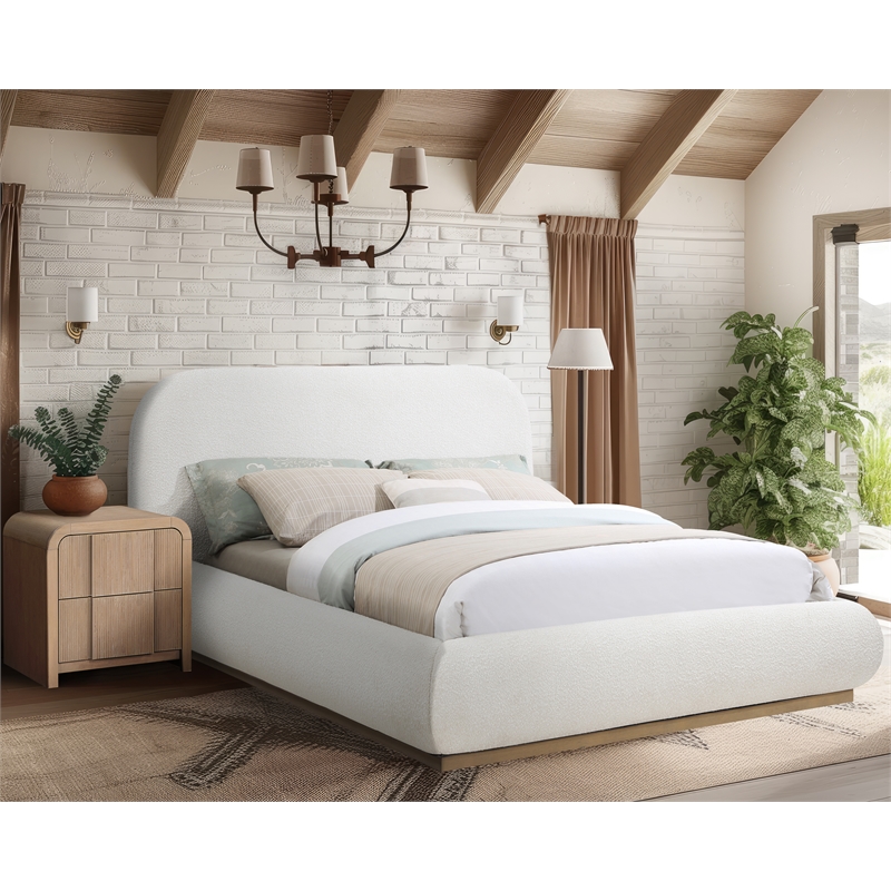 Meridian Furniture Vaughn Cream Boucle Fabric Queen Bed