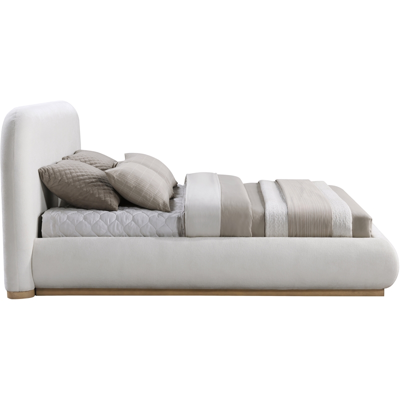 Meridian Furniture Vaughn Cream Chenille Fabric Queen Bed